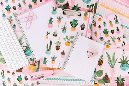 Steel Mill & Co Cute Pink Mini Spiral Notebook, 8.25" x 6.25" Journal with Durable Hardcover and 160 Lined Pages, Succulent