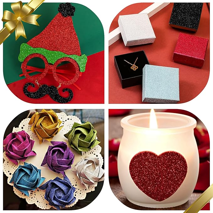 24 Sheets Colored Glitter Cardstock Paper, A4 Premium Sparkly Paper for Scrapbook, DIY Projects, Party Decoration, Gift Box Wrapping 250GSM/92lb