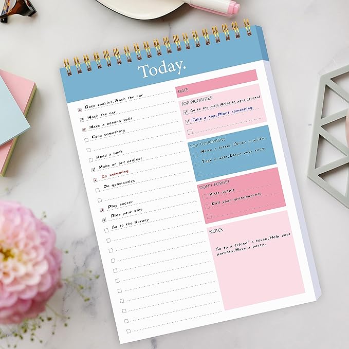 To Do List Notepad - Daily Planner Notepad Undated 52 Sheets Tear Off, 6.5" x 9.8" Checklist Productivity Organizer with Hourly Schedule for Tasks
