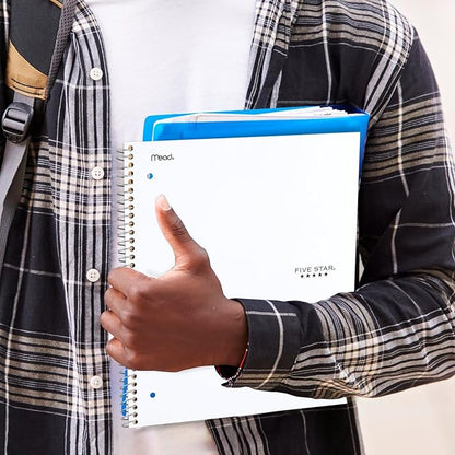 Five Star Spiral Notebook + Study App, 3 Subject, College Ruled Paper, Fights Ink Bleed, Water Resistant Cover, 8-1/2" x 11", 150 Sheets, White (72464)