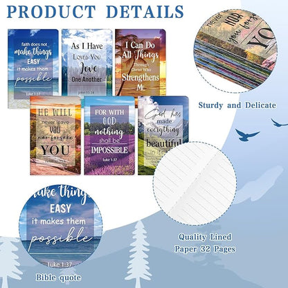 Colarr 24 Pcs Christian Bulk Gifts for Women Men Bible Verse Pens and Notebooks Religious Easter Gifts Scripture Ballpoint Pens Journals Sunday School Church Inspirational Study Supplies(Scenery)