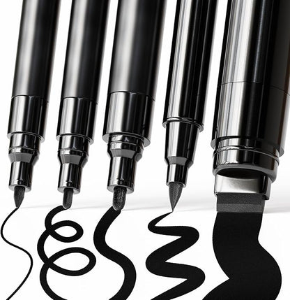 ARTISTRO 5 Black Acrylic Paint Pens, Acrylic Paint Markers Different Tip, Fabric Markers for Textile, Canvas, Rock, Glass, Wood, Paper, DYI, Pens for Kids and Adults