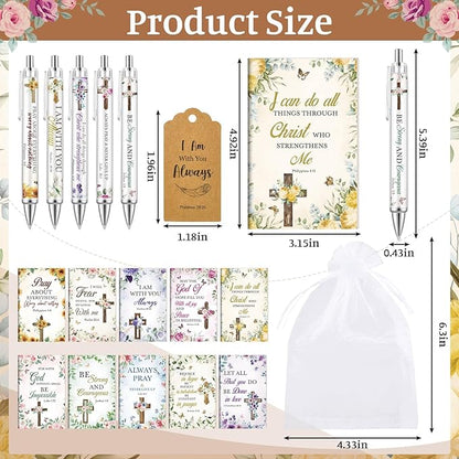 200 Pcs Bible Verse Sets Church Christian Gift Include 50 Scripture Notebooks 50 Bible Bamboo Pens 50 Thanks Tags 50 Organza Bags for Women Man Christian Party Gifts(Colorful,Floral)