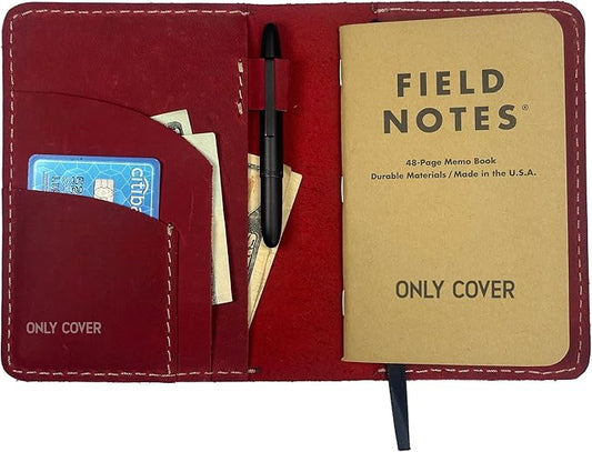 Leather Cover for Field Notes, Passport Cover, Leather Notebook Cover for 3.5" x 5.5" with Pen Holder, Only Cover (Red)