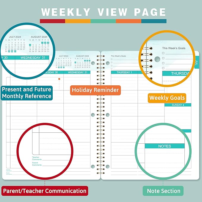 Student Planner 2024-2025 - Academic Planner 2024-2025 from July 2024 - June 2025, 11" × 9", Weekly Lesson Planner with Stickers, Week's Goals, Printed Tabs and Golden Twin-Wire Binding
