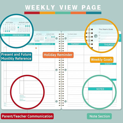 Student Planner 2024-2025 - Academic Planner 2024-2025 from July 2024 - June 2025, 11" × 9", Weekly Lesson Planner with Stickers, Week's Goals, Printed Tabs and Golden Twin-Wire Binding