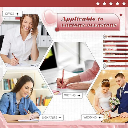 Supervitae 8 Pcs Ballpoint Pen for Women Fancy Gifts for Journaling Liquid Sand Glitter Black Ink Pens Bridal Shower Gifts for Wedding Women Office Desk School Stationery Supplies(Red)