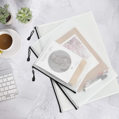 Vuzvuv 22Pcs A3 Size-16.9"x 12" Large Mesh Zipper Pouch with Label Sticker, Plastic Document Mesh Bag for File Board Game School Office Home Travel Storage（43cm30cm）