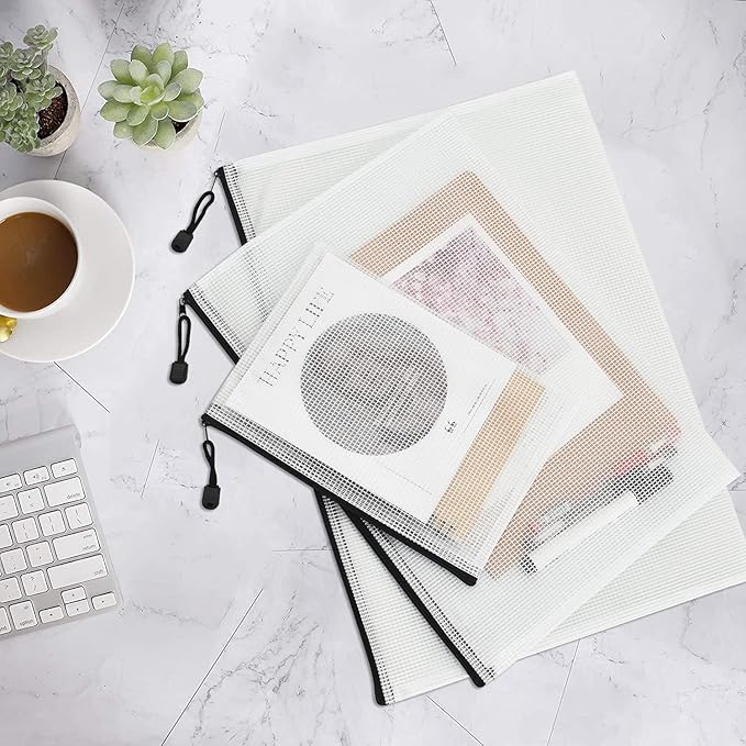 20 PCS B4-15.4×11Inch Plastic Mesh Zip File Bags, Waterproof Tear-Resistant Document File Folders, Zipper Documents Pouch Document Organizer Bags for School Office Home Travel Storage