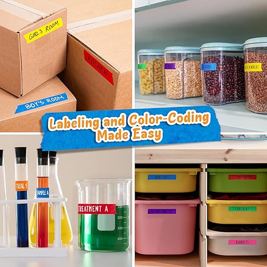 Colored Masking Tape – 7 Roll Multi Pack – 210 Feet x 1 Inch of Colorful Craft Tape for Arts & Crafts, Labeling and Color-Coding