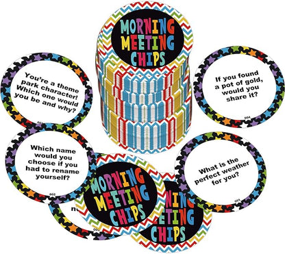100 Morning Meeting Chips Questions Cards for Kids, Conversation Starters, Primary Students Response Cards, Learn and Improve Listening & Communication, Vocabulary, Social Skill