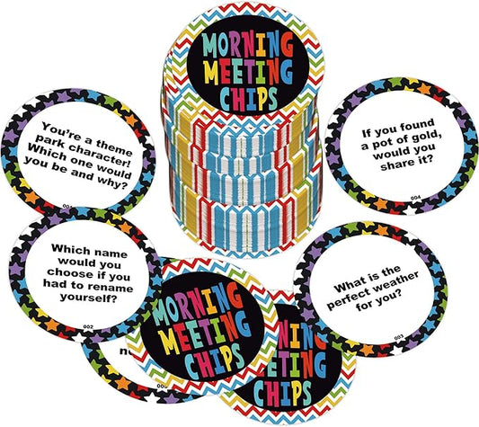 100 Morning Meeting Chips Questions Cards for Kids, Conversation Starters, Primary Students Response Cards, Learn and Improve Listening & Communication, Vocabulary, Social Skill