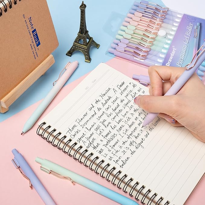 Gel Pens, 12 Pcs Smooth Writing Pens No Bleed & Smear, Black Ink Cute Pens Fine Point (0.5mm), Retractable Aesthetic Journaling Pens School Office Supplies for Women & Men