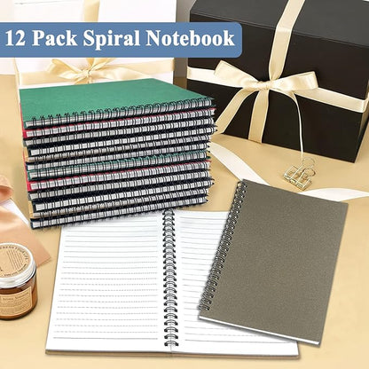 GINMLYDA Small Spiral Notebook 12Pack, 120 Lined Pages 8.25x5.50 Inches Spiral Journal Kraft Cover Notebooks & Writing Pads for School Home Office Aesthetic Sketch Drawing Note