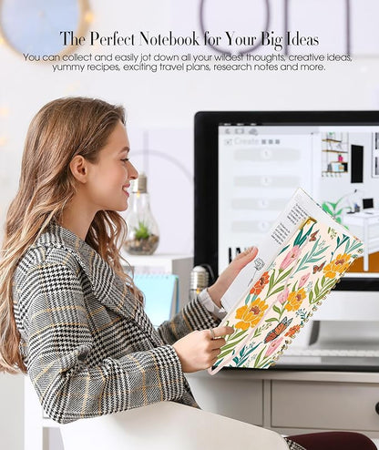 Cute Spiral Notebook Journal for Women, 160 Pages Lined Notebooks 5.75” x 8.38”, A5 Hardcover Spiral Journals with 100 GSM Thick Paper, College Ruled Notebook for Writing Work School, Orange Floral