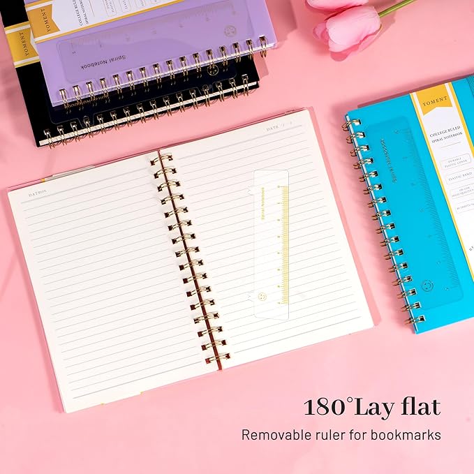 Yoment Spiral Notebook College Ruled A5 Spiral Bound Journal 160 Pages Thick Paper Plastic Hardcover Spiral Notebook 5x7 Wire Bound Notebooks for Note Taking School Office Supplies,Pink