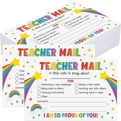 50PCS Colorful Teacher Mail Notes to Parents Rainbow Classroom Good Behavior Incentive Cards Teacher Motivational Postcard to Send Home for Preschool Kindergarten Elementary School Teacher Supplies