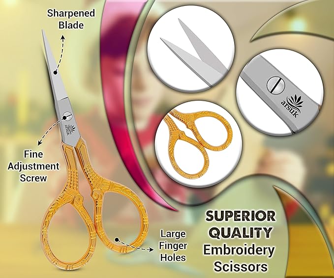 Embroidery Scissors Sewing Sharp Shears Fabric Crafting Scissor for Threading Art Home Crafts, Office Work, Stainless Steel Vintage Stork Style Safety Needlework Cross-Stitch Tailor Scissors