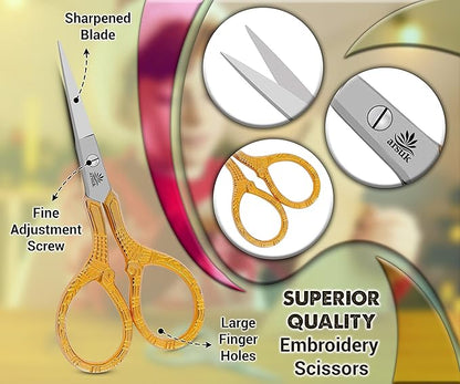 Embroidery Scissors Sewing Sharp Shears Fabric Crafting Scissor for Threading Art Home Crafts, Office Work, Stainless Steel Vintage Stork Style Safety Needlework Cross-Stitch Tailor Scissors