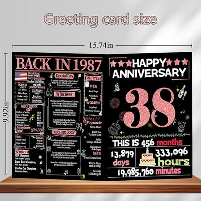 Joycard 38th Anniversary Card for Women, Wedding Card for Wife, Sweet Marriage Decorations Gifts for Couple, Perfect for Her on Anniversary Day, Back in 1987