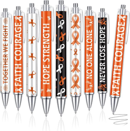 48 Pcs Orange Awareness Ribbon Pens Cancer Awareness Ballpoint Pens Bulk Faith Courage Hope Strength Health Awareness Favor Gifts for Leukemia Lymphoma Cerebral Cancer Awareness Support