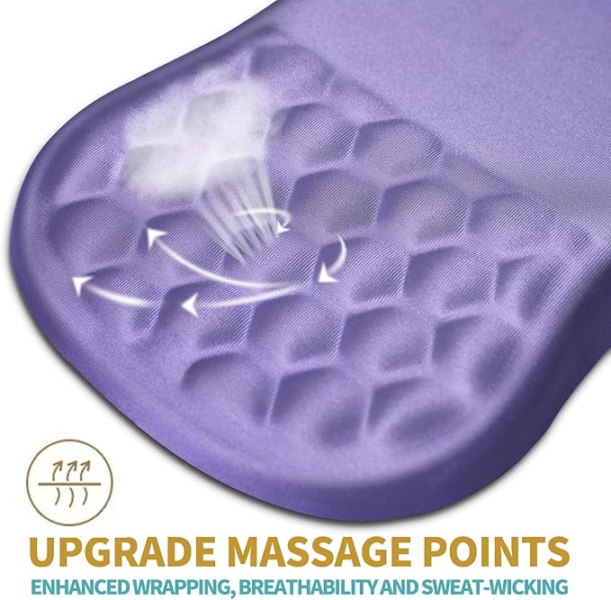 Hokafenle Ergonomic Mouse Pad Wrist Support with Massage Design, Wrist Rest Pain Relief Mousepad with Memory Foam&Non-Slip PU Base, Mouse Pads for Wireless Mouse & Desk (12x8 inch,Lavender)