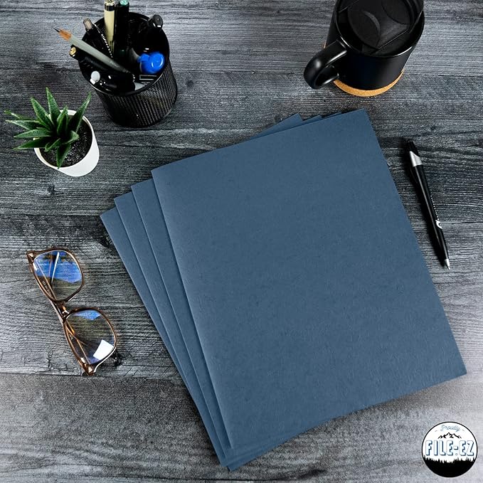 FILE-EZ Two-Pocket Folders, Dark Blue, 25-Pack, Textured Paper, Letter Size (EZ-32523)