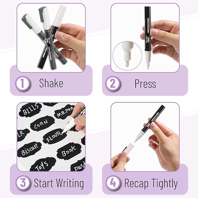 Mr. Pen- Chalkboard Labels, 150pcs, Assorted Shapes, White Chalk Marker & Small Towel, Sticker Labels for Storage, Bottle & Food Jars