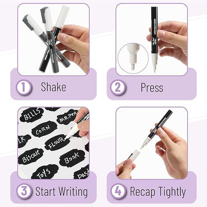 Mr. Pen- Chalkboard Labels, 150pcs, Assorted Shapes, White Chalk Marker & Small Towel, Sticker Labels for Storage, Bottle & Food Jars