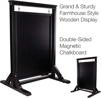 Black Handcrafted Chalkboard Sign: Uniquely Designed Wooden Sidewalk Sign Message Board with Double Sided Display. Alternative to A-Frame & Sandwich Board Signs. Use Chalk or Liquid Chalk Markers.