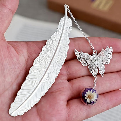 Toirxarn Silver Feather Bookmark with Butterfly Charm - Elegant Bookmarks for Women, Book Lovers Gifts, Book Marker for Reading, Teacher Appreciation Gifts, Unique Birthday Gifts, Stocking Stuffers