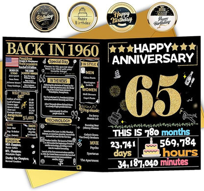 Joycard 65th Anniversary Card for Women Men, Gold Wedding Card for Wife Husband, Sweet Marriage Decorations Gifts for Couple, Perfect for Her Him on Anniversary Day, Back in 1960