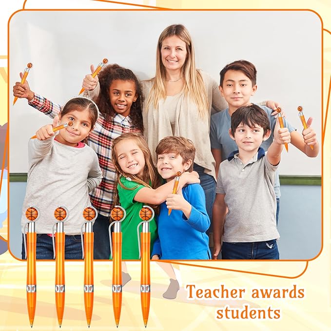 Zhanmai 24 Pcs Novelty Basketball Pens Sports Ballpoint Pens Basketball Party Favors Desk Cool Writing Tool for Students Supplies Stationery School Office Decor(Orange,Basketball)