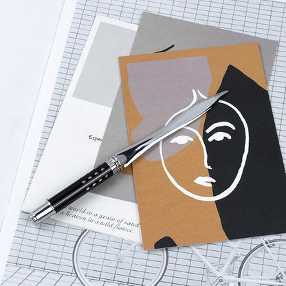 AUEAR, Metal Letter Opener Envelope Slitter Paper Knife for Women Men Home Office (Classic Black)