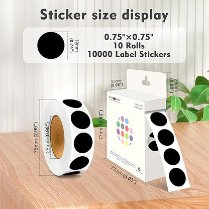 PARLAIM 3/4 Inch Round Permanent Adhesive Color-Code Dot Stickers,10000 Stickers Roll dots Label Dispenser Box Green Circle Stickers Labels 10Rolls(Black)