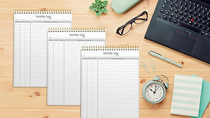 Better Office Products Activity Log Notepad, 8.5" x 11", Planning Note Pad, 50 Sheets, Double-Wire Spiral, Daily Time Tracking Productivity Checklist Organizer (3 Pack)