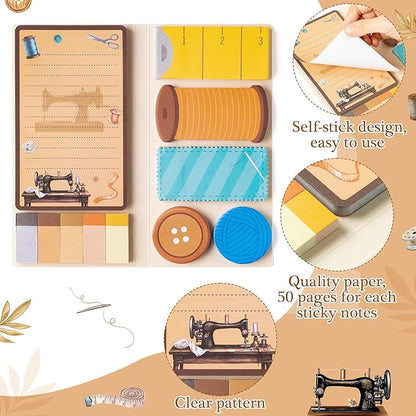 Retro Sewing Sticky Notes Set - Any Day Spent Sewing is A Good Day Self-Stick Note Pads Teacher Appreciation Notepads Writing Memo Pad Page Marker Back to School Office Supplies, 550 Sheets