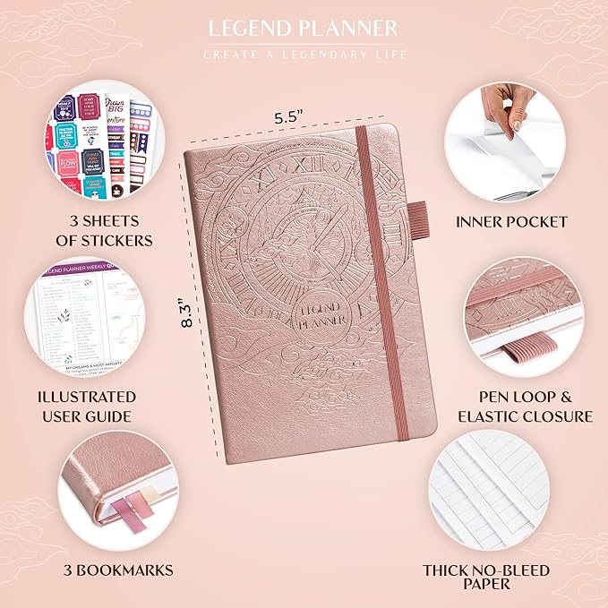 Legend Planner – Weekly & Monthly Life Planner to Hit Your Goals & Live Happier. Organizer Notebook & Productivity Journal. A5 (Rose Gold Gold)