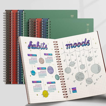 EMSHOI Graph Paper Spiral Notebook 7.48" x 10.15", 2 Pack 320 Pages B5 Large Graph Notebook with Sticky Notes, 100gsm Thick Grid Paper, Plastic Hardcover Journals for Writing Engineering Graphing