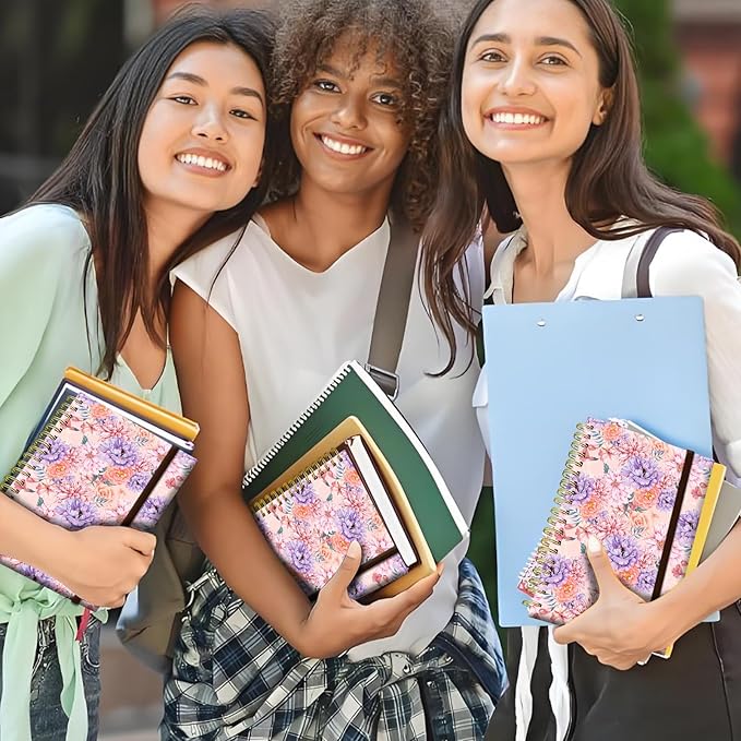 Spiral Journal Notebook, A5 Cute Notebooks for Women Men, College Ruled Hardcover Notebook for Work & Note Taking, 60 Pages Double-Wire Journals for Writing Luxury Flowers