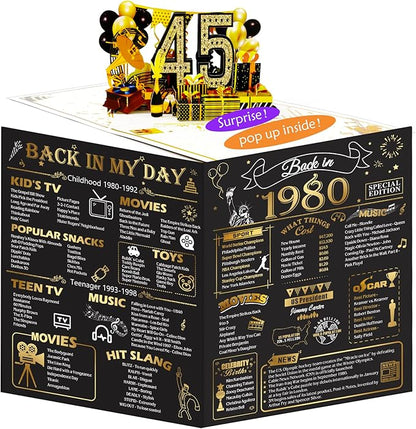45th Birthday Card for Men Women, 3D Pop Up 45th Birthday Gifts Cards for Him Her, Back In 1980 Funny 45 Year Old Birthday Decorations