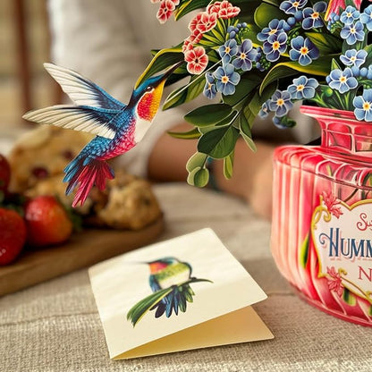 Freshcut Paper Pop Up Cards, Hummingbird Oasis, 12 Inch Life Sized Forever Flower Bouquet 3D Popup Greeting Card, Birthday Cards, Thank You Card, Blank Notecard & Envelope
