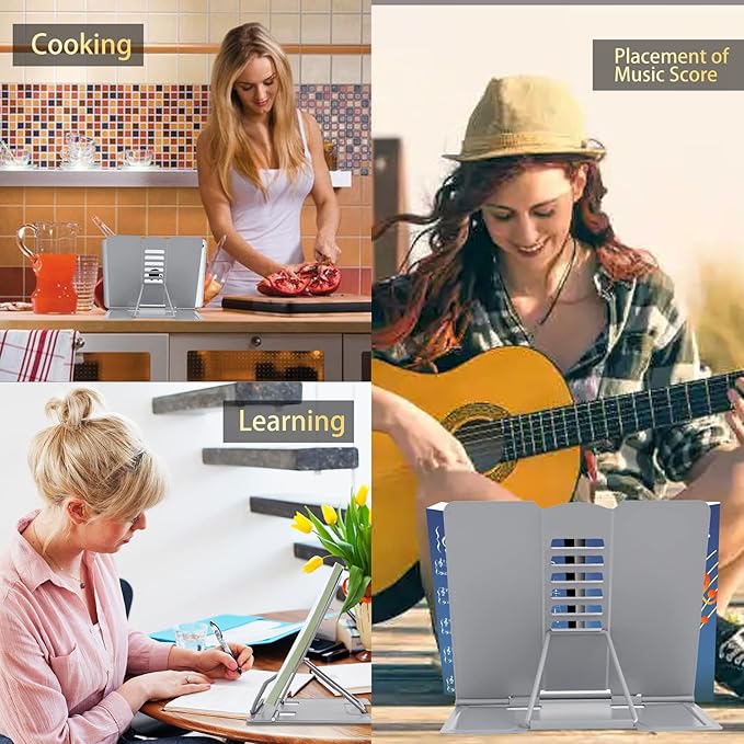 Metal Book Stand - Adjustable Holder for Reading (Full Grey)