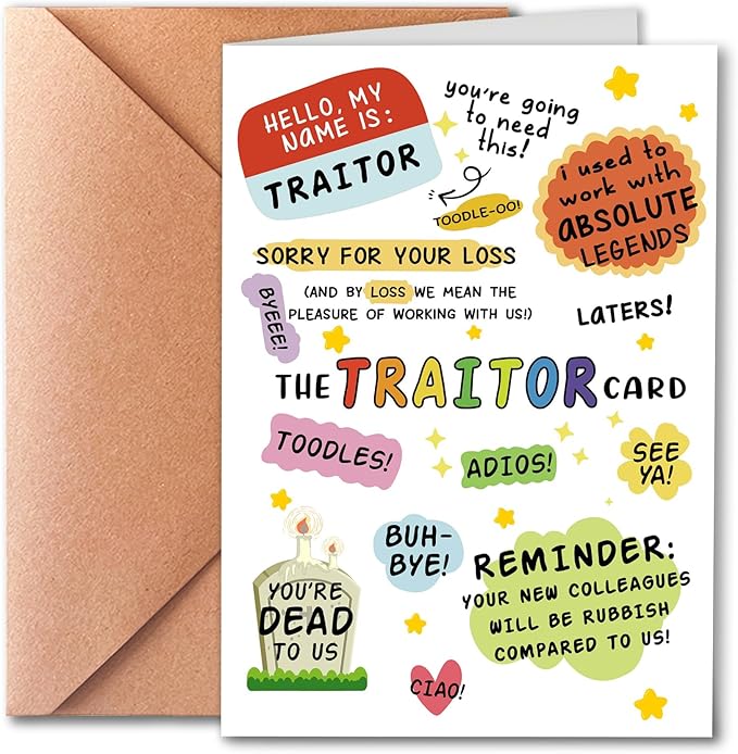 Funny Coworker Traitor Leaving Card, Coworker Humorous Leaving Card, Goodbye Farewell Card for Him and Hers, New Job Card Gift for Men and Women, Good Luck In New Job