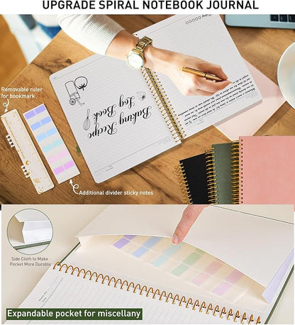 B5 Spiral Notebook Journal 7.6” x 10”, 300 Numbered Pages Hardcover Leather Journals for Women Men, Large Lined College Ruled Notebooks, 100GSM Thick Paper, Spiral Bound Journal for Work School, Green