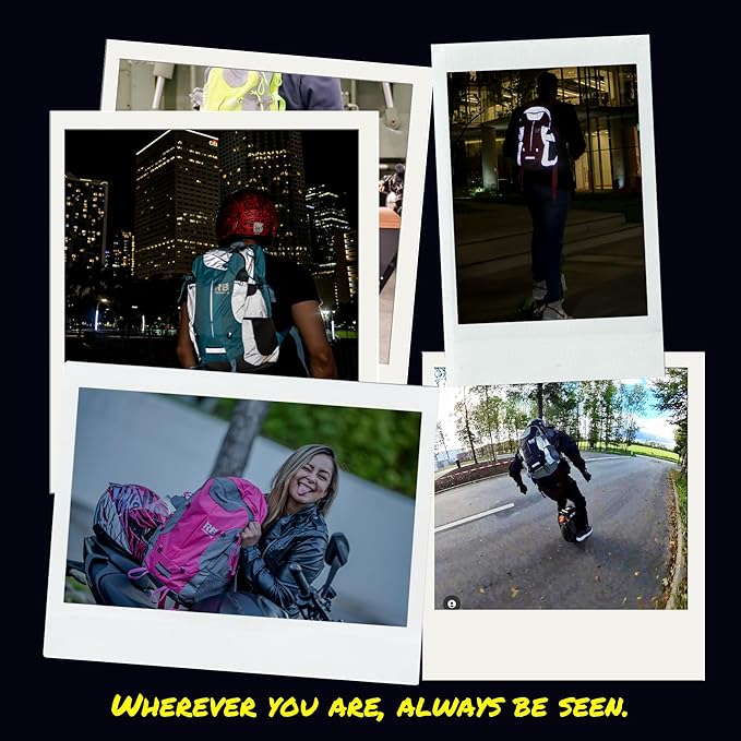 Reflective Motorcycle Backpack Lightweight, Water Resistant Casual Daypack with Laptop Pocket for Safe Commuter, Biking, and Daily Use. 35L Sport bookbag to Avoid Accidents (pink backpack)