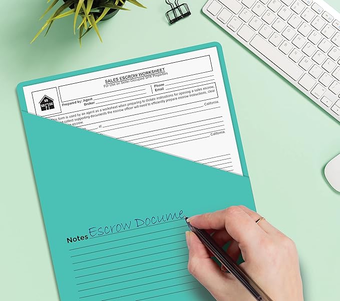 Better Office Products Lined Vertical Slash Pocket File Folders, 25 Pack, Assorted Colors, Letter Size Slash File Jacket with Notes on Front & Back, Half Pocket File Folders