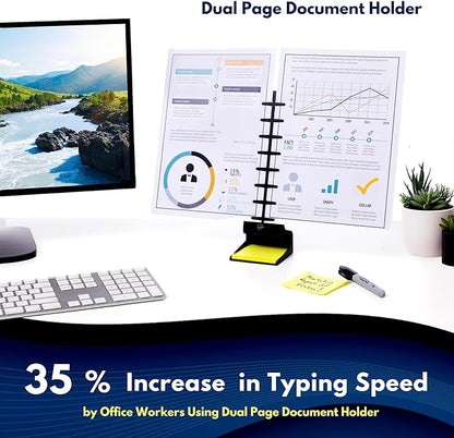 Note Tower Desktop Pro Dual Document Holder for Typing | Compact 2 Page Paper Holder Stand for Desk | Document Stand Holds Copy Paper, Photos & Post Notes | Dispenser includes 3x3 Sticky Notes | Black