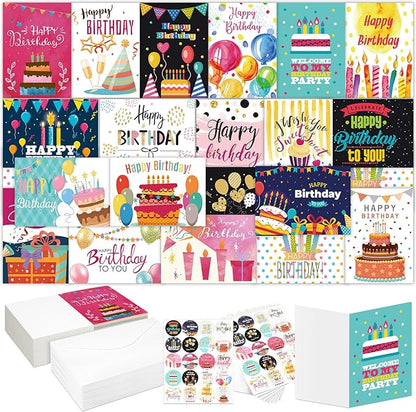 200 Set Unique Happy Birthday Card Bulk with Envelope and Sticker Blank Greeting Card Large 5 x 7 Inch Suitable for Office Kids Women Men, 20 Styles(Lovely Style)