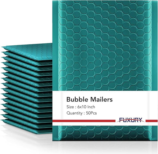 Fuxury Bubble Mailer 6x10 Inch Bubble Mailers 50 Pack Thick Padded Envelopes Usable Size 6x9" Water Resistant Mailers Shipping Envelopes for Small Business Mailing,Bulk Forest Green #0
